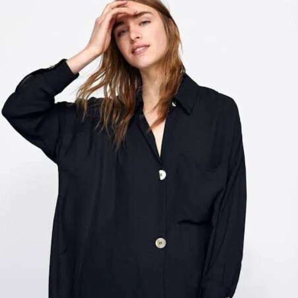 Zara Black Oversized Button-Front Blouse